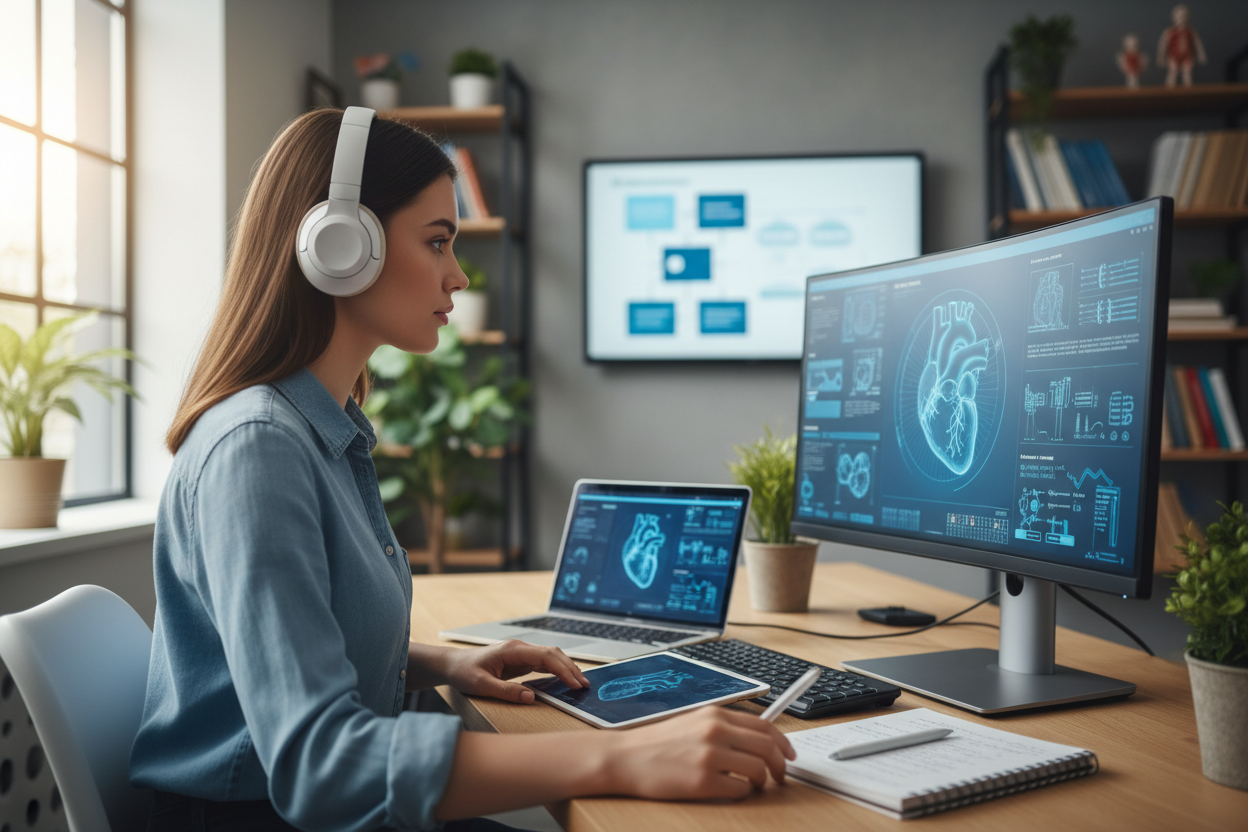 Professional education visual student learning, tech setup